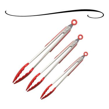 Imagem de 2X Kit 3 Pegador Culinário Silicone Multiuso Inox Fritura Gr