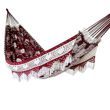 Imagem de Rede de Descanso Casal Indiana Artesanal Luxuosa 4,20m – Algodão, Feita à Mão, Super Confortável e Resistente(VINHO PREMIUM)