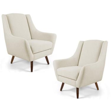 Imagem de Kit 2 Poltronas Decorativas Pés Palito Madeira Juliet Veludo C-309 Bege - Domi