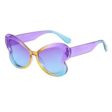 Imagem de Óculos de sol femininos com estampa de leopardo retrô, gradiente, borboleta, cores doces, tendência, design punk, masculino, casual, UV400 (roxo azul)