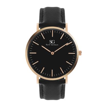 Imagem de Relógio masculino preto com rose pulseira de Couro preta Gold Murray Black Saint Germain