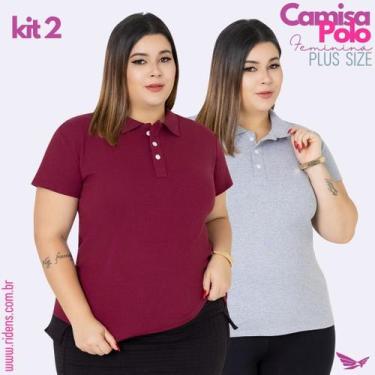 Imagem de Kit 2 Camisa Plus Size Gola Polo Feminina Tecido Premium e Ótimo Acaba