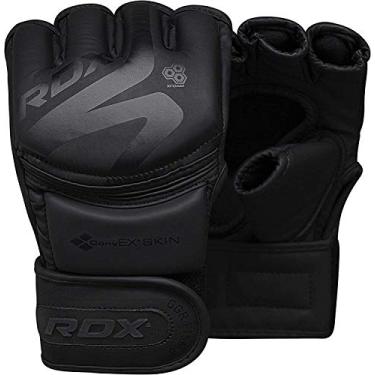 Imagem de Luvas RDX MMA para artes marciais brilhantes | Luvas de couro de convexo preto fosco de palma aberta | Bom para lutas em gaiolas, saco de perfuração, Muay Thai, kickboxing e treinamento de combate, Matte Black, Medium
