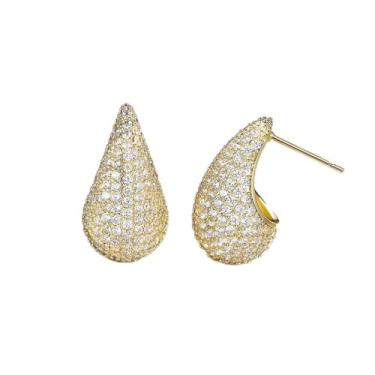 Imagem de Brincos femininos luxuosos em forma de gota d'água com zircônia cúbica brilhante, 0.83, Latão, Sem pedra preciosa
