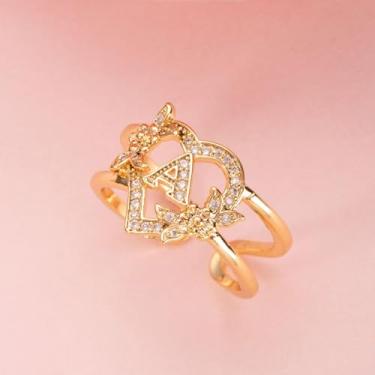 Imagem de Anel moderno de zircônia cúbica em forma de coração com detalhe de letra para mulheres, acessório de festa para uso diário, ideal para presente de dia dos namorados