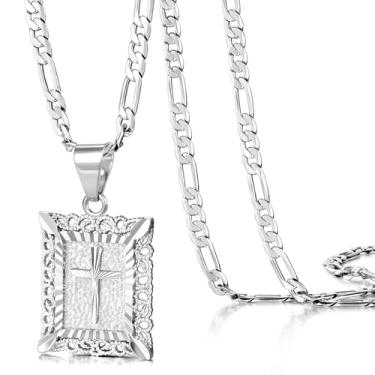 Imagem de KissYan Colar com pingente de cruz para mulheres e homens, banhado a ouro 14K e prata quadrada fé cristã, joia religiosa, presente para fé cristã, batismo, primeira comunhão, 20 inchs, Cobre, Sem