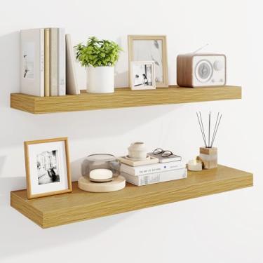 Imagem de Marsmiles Prateleiras flutuantes de 80 cm para parede, prateleiras de madeira com suportes invisíveis, conjunto de 2, prateleira rústica montada na parede para cozinha, banheiro, sala de estar