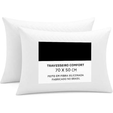 Imagem de Kit com 2 Travesseiros Macios 50x70cm Fibra Siliconada – Antialérgico, Antiácaro e Respirável, Capa 100% Algodão Percal 200 Fios Lavável, Conforto e Bem-Estar Durante o Sono