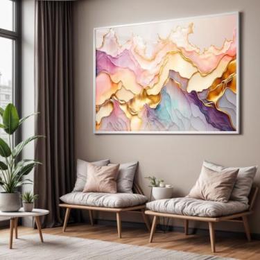 Imagem de Quadro com Moldura e Acrílico Cristal Abstrato Luxo Rosê Dourado – Arte Moderna Horizontal Sala Quarto Hall (40 x 60, Madeira)