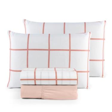 Imagem de Jogo de Lençol Casal Padrão 04 Peças 200 Fios Cama Box Estampado Toque Aveludado Macio(Petit Rose)