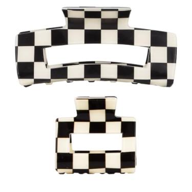 Imagem de Grampos de cabelo femininos para tabuleiros de xadrez fofos prendedores de cabelo para meninas, acessórios de cabelo preto e branco, tamanho grande e pequeno, pacote com 2