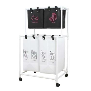 Imagem de AFXGUSD Cesto de Roupa Suja com Rodas, Cesto para Roupa Suja com Suporte, Organizador, Cesto de Roupa Suja com Rodinhas para Dormitório, Quarto, M