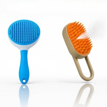 Imagem de Escova Pet, Kit Escova Vapor Gatos Cães 3 em 1 Elétricas Pêlos Pentes Massagem Tira Pelo Pet Animais Tosa(Escova Azul+ Escova Vapor)