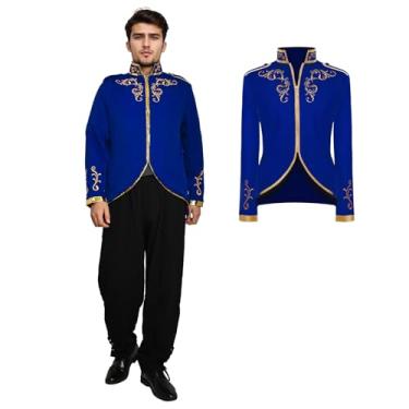 Imagem de rumnigh Prince Jacket for Men, Court Fashion Prince Uniform Gold Embroidered Suit Jacket Medieval Costume Halloween Cosplay (Blue, XX-Large)