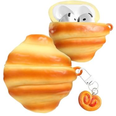 Imagem de Boaretiu Capa para Airpods 4ª – Cute Kawaii Croissant com chaveiro para AirPods 4ª geração (2024) Capa divertida de silicone macio 3D divertida para meninas mulheres adolescentes para Air Pods 4 capa
