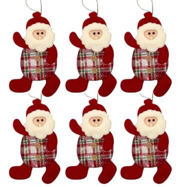 Imagem de Kit 6 Papai Noel Plush Xadrez Decoração Árvore Natal Enfeite 18cm