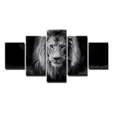 Imagem de Kit quadro decorativo 5 peças 95x60cm Leão Preto E Branco Lindo