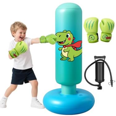 Imagem de Saco de pancadas inflável para crianças: Qoosea Sacos de pancadas infantis de 122 cm com luvas de boxe e bomba de ar design de dinossauro verde presente para crianças de 3 a 10 anos, fácil de inflar
