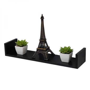 Imagem de Prateleira em U 90X20cm Preta com Suporte Invisível