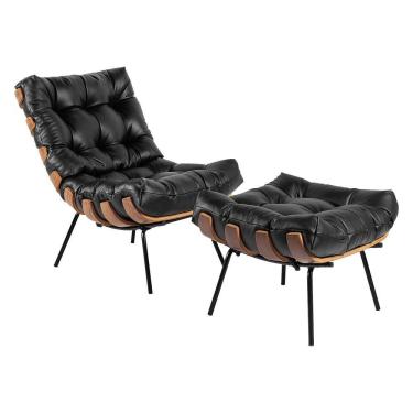 Imagem de Poltrona e Puff Decorativos Sala de Estar Costela Couro