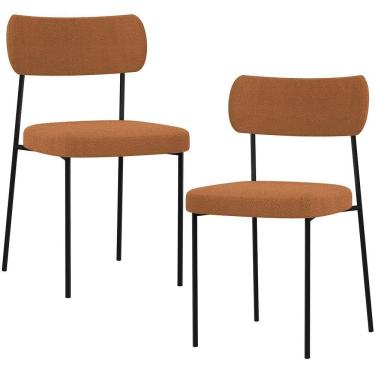 Imagem de Kit 02 Cadeiras Estofadas Para Sala De Jantar Melina L02 Bouclê Terracota