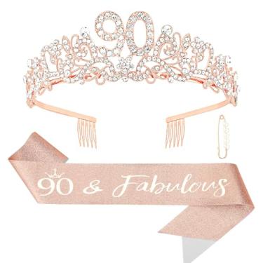 Imagem de Semato Decorações de aniversário de 90 anos para mulheres - Kit de glitter de coroa e faixa de aniversário presentes para mulheres suprimentos de festa e lembrancinhas (90º)