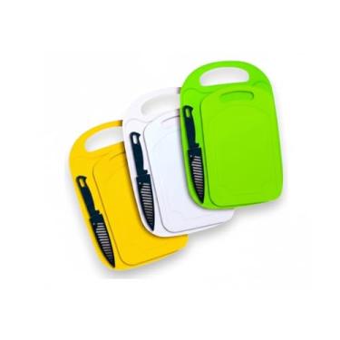 Imagem de Kit 2 Tábuas de Corte + Faca – Tábua Grande 33x24cm, Pequena 23x15cm e Faca 19cm, Ideal para Carne, Churrasco, Legumes e Peixe Cor Aleatória