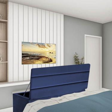 Imagem de Calçadeira Baú Recamier Estofada Cama Queen 160cm Argentina Corino Azul- Mabe Magazine