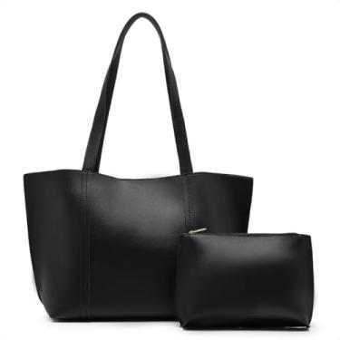 Imagem de Kit Bolsa Tote Feminina Minimalista Grande com Necessaire, Ombro Casual PU Trabalho Faculdade (Preto)