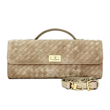 Imagem de Bolsa clutch de camurça tecida para mulheres – Bolsa tiracolo ou de ombro para noite, casamentos, festas, encontros noturnos e eventos formais, Chá de pinheiro, Medium