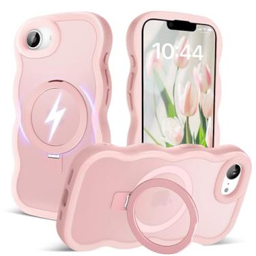 Imagem de Amzfield Capa para iPhone 16e, compatível com Magsafe com anel magnético invisível suporte moldura ondulada fofa translúcida fosca rígida capa de telefone à prova de choque de silicone mulheres