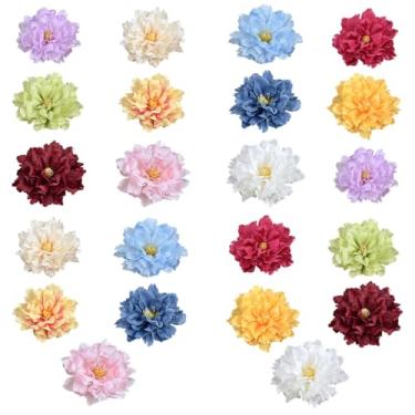 Imagem de 22 peças de flores artificiais grandes de peônia e hibisco, conjunto de decoração de cenário de casamento multicolorido, perfeito para arranjos de mesa e paredes de flores