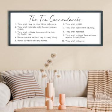 Imagem de FZMHASLWW The Ten Commandments Bible Verse Wall Decor 101.2 cm x 38.2 cm Oração de Deus Jesus Ditado Cristão Sinal de Escritura Católica Grande Madeira Emoldurada Arte para pendurar na parede (preto)