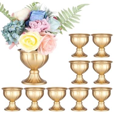 Imagem de Vasos de ouro para centros de mesa, mini vasos de flores de metal, 10 peças de vasos de metal dourado, conjunto de vasos de flores pequenos, 12 x 12 x 10 cm, vaso de compota para decoração de festa de