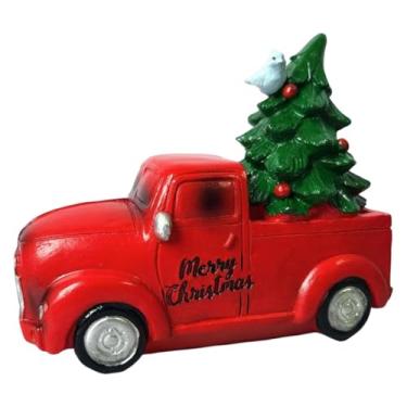 Imagem de BLWOTMOR Estátua de árvore de Natal e caminhão, enfeite de mesa, presente decorativo, artesanato, estatueta de resina para armário, sala de estar, mesa, Árvore de Apoio