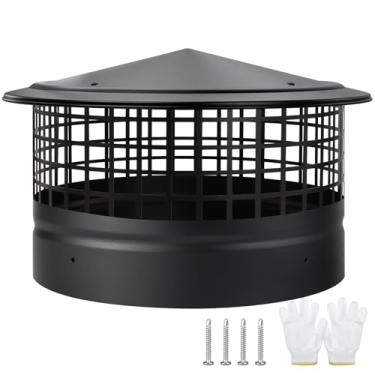 Imagem de Tampa de chaminé redonda de 30,5 cm, tampa de chaminé superior de cone com tela, cobertura de tubo de fogão de madeira de chuva de telhado, tampa de exaustão de lareira para tubo de fogão de aço