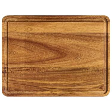 Imagem de Tábua de corte grande de madeira de acácia, 40,6 x 30,5 x 2 cm, com sulco de suco, madeira natural premium para cortar carne e vegetais