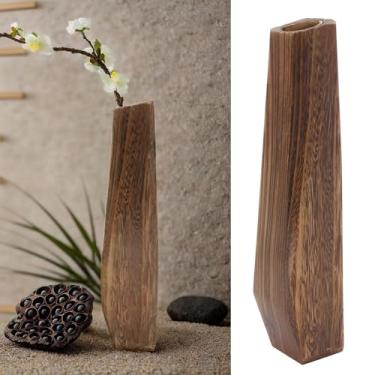 Imagem de Vaso decorativo de madeira Paulownia queimada, vaso de flores longo rústico de madeira, vaso de madeira alto decorativo seco para flores falsas elegantes e vaso doméstico café escritório