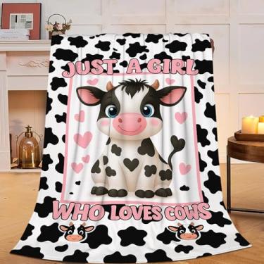 Imagem de Cobertor de vaca fofo presentes de vaca para mulheres meninas cobertor de flanela macia apenas uma menina, aconchegante lã felpuda, gado, roupa de cama quente para crianças e adultos 102 x 127 cm
