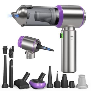 Imagem de Aspirador de pó portátil sem fio, 22000PA de alta potência com motor sem escovas, mini aspirador de ar portátil 11 em 1, sem fio, recarregável, espanador/bomba para carro, casa, animal de estimação
