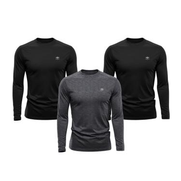 Imagem de Kit 3 Camisetas Masculina Dry Manga Longa P ao Plus Proteção UV Academia Fitness Esporte Básica-Masculino