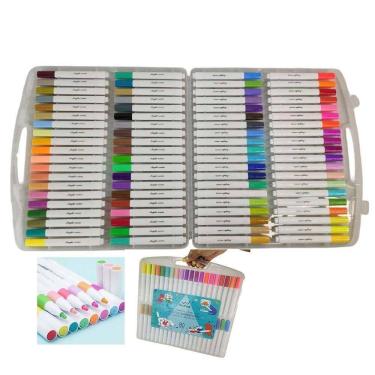 Imagem de Canetinha Caneta 80 Cores Marcador Tinta Acrilica Permanente Prova Dagua Escultura Artesanato Estojo Maleta Pintura