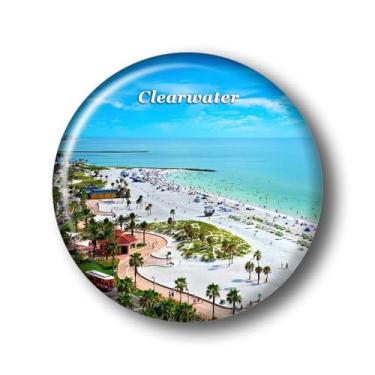 Imagem de Ímã de geladeira Florida Clearwater Beach Ímãs de geladeira de vidro cristal 3D Clearwater City Viagem Colecionável Lembrança Presentes Decoração de geladeira