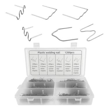 Imagem de Tuxihapp Kit de solda de plástico para carro, 1200 peças, 6 tipos de grampos de soldador de aço inoxidável com caixa de armazenamento, kit de reparo de hastes de prego de soldagem de grampos quentes