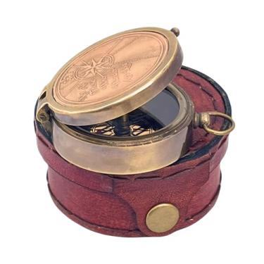 Imagem de Bússola gravada em cobre antigo de 6 cm – citação "Not All Who Wander are Lost" bússola magnética náutica vintage com estojo de couro para presente para marinheiros e viajantes