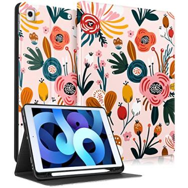 Imagem de Uppuppy Capa para iPad 9ª/8ª/7ª Geração 10,2 polegadas Meninas Fofa Feminina Folio Smart Cover com Porta-Lápis Flores Rosa Floral Estética Feminina Kawaii Adolescentes Capas para iPad 7/8/9 Gen A2602 A2270 A2197