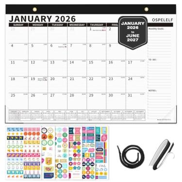 Imagem de Ospelelf Agenda mensal de mesa com calendário magnético 2026-2027 de janeiro de 2026 a junho de 2027 com capa de plástico para escritório, 43 x 30 cm, preto