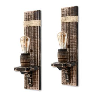 Imagem de Kit 2 Arandelas Luminária de Parede Colonial em Madeira Maciça Rústica