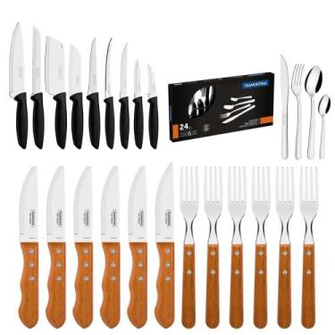 Imagem de KIT - Jogo De Churrasco Inox 12 Peças + 1 Conjunto Facas 9pç + 1 Faque