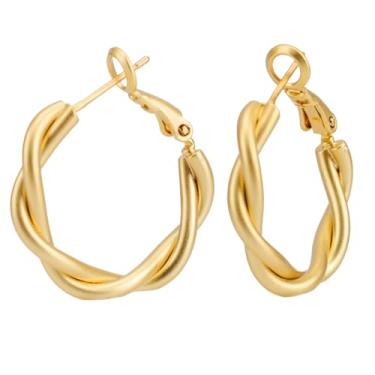 Imagem de Pequenos Brincos Twist, Design Torcido Cobre Brincos Argola Moda Hipoaergênicos Joia Metal Misto para Mulheres (Ouro Fosco)
